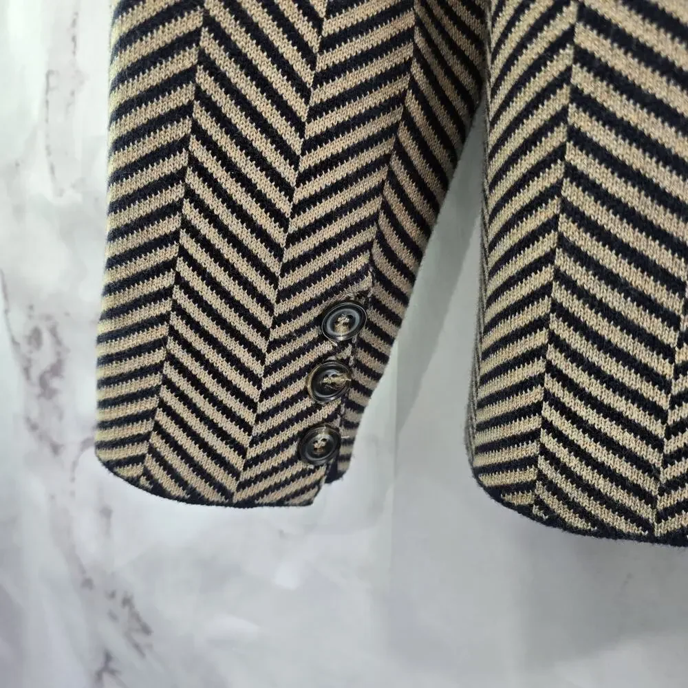 Evereve Jacket Womens XL Brown Black Long Sweater Blazer Knit Striped